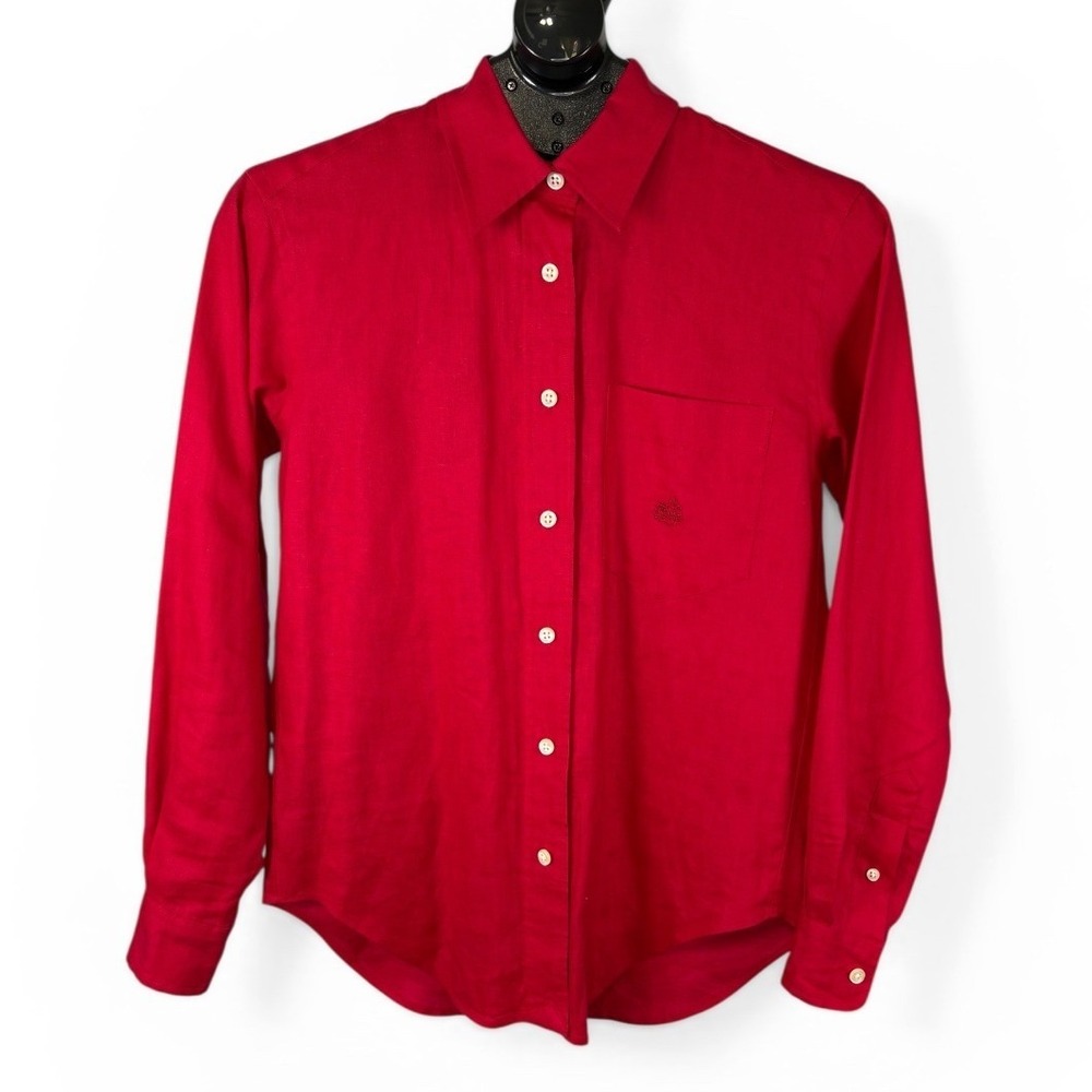 Lauren Ralph Lauren Petite Red 100% Linen Button Down Shirt Long Sleeve P/P